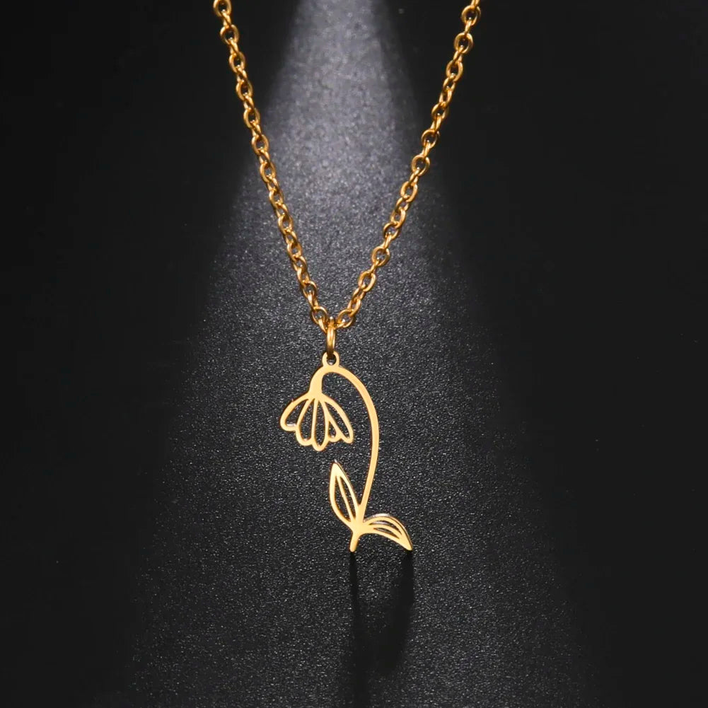 Stainless Steel Birth Month Flower Necklace