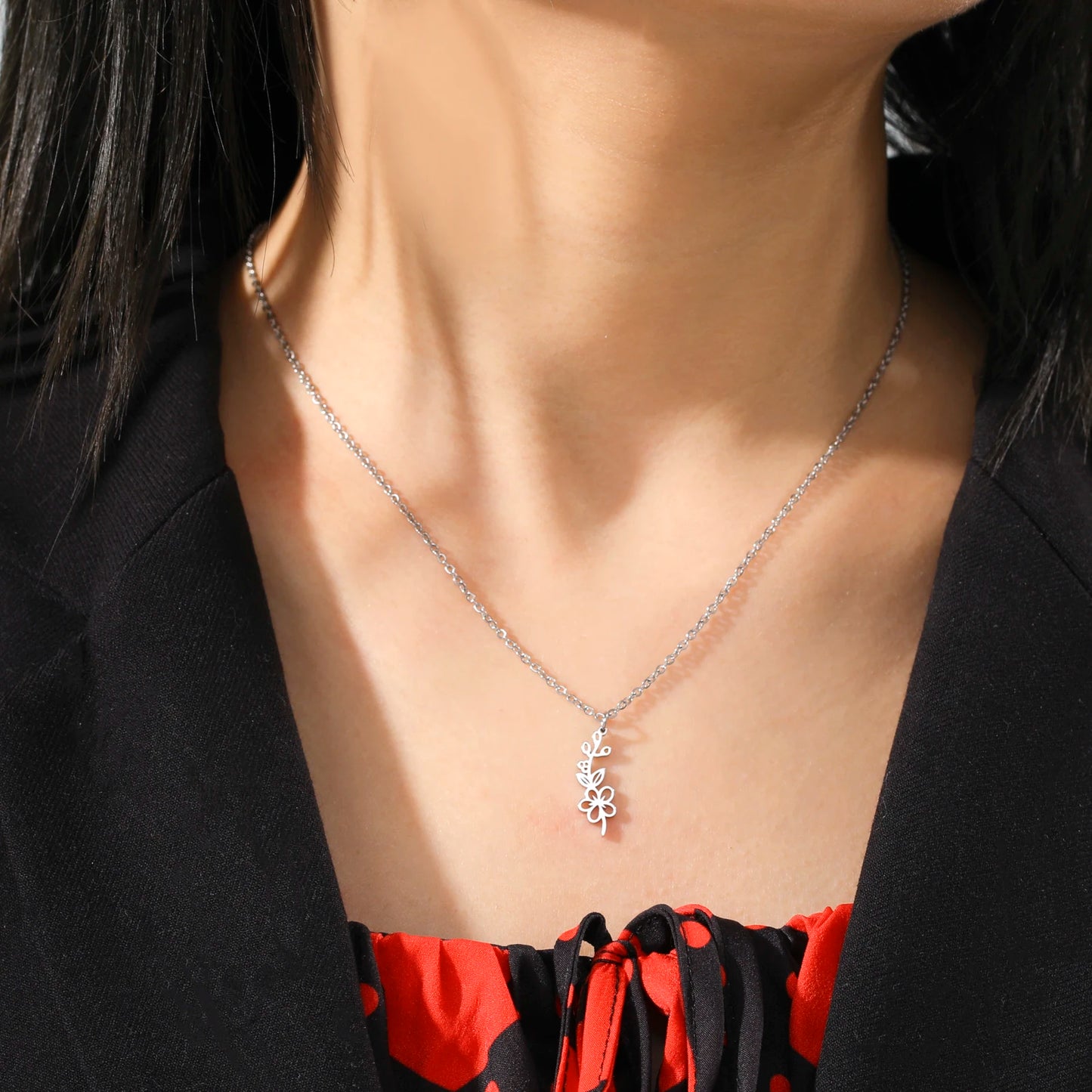 Stainless Steel Birth Month Flower Necklace
